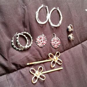 Womens earing 4 pairs and hair clips